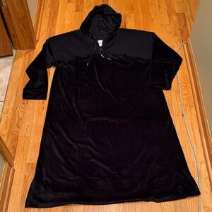 Cuddl Duds XL 1/4 Zip Soft Fleece Black Hooded Long Lounge Robe New